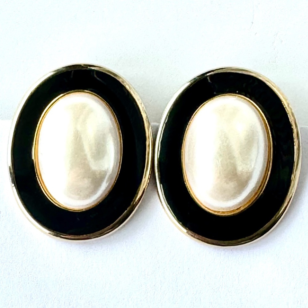 Park Lane Classic Black and Cream Oval Clip-On Earrings Oversized